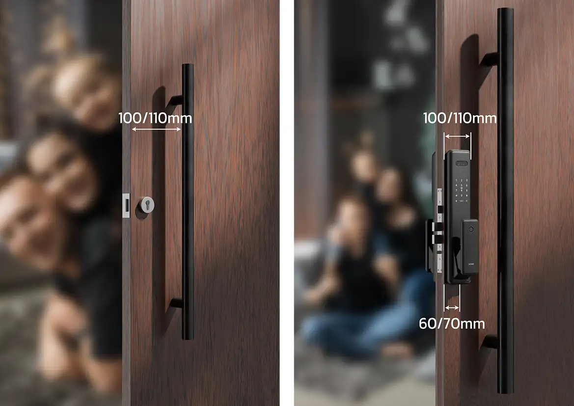 Mortise Lock Space Measurement for lock and hand bar